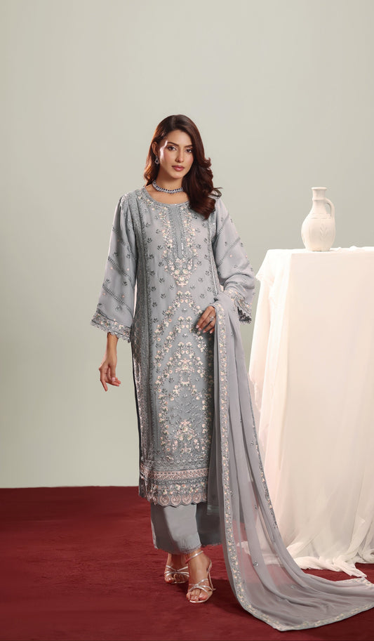 Celeste - Grey Shalwar Kameez Suit 3 Piece