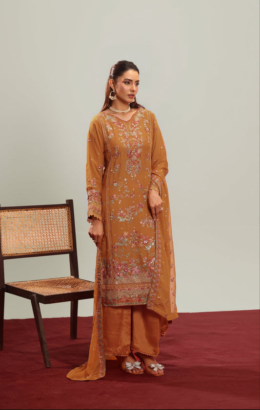 Rangrez - Rust Shalwar Kameez Suit 3 Piece