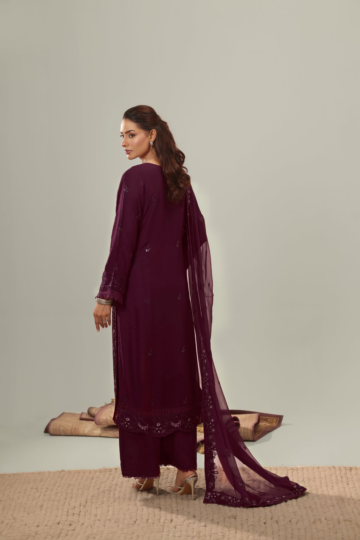 Nyra - Purple Shalwar Kameez Suit 3 Piece