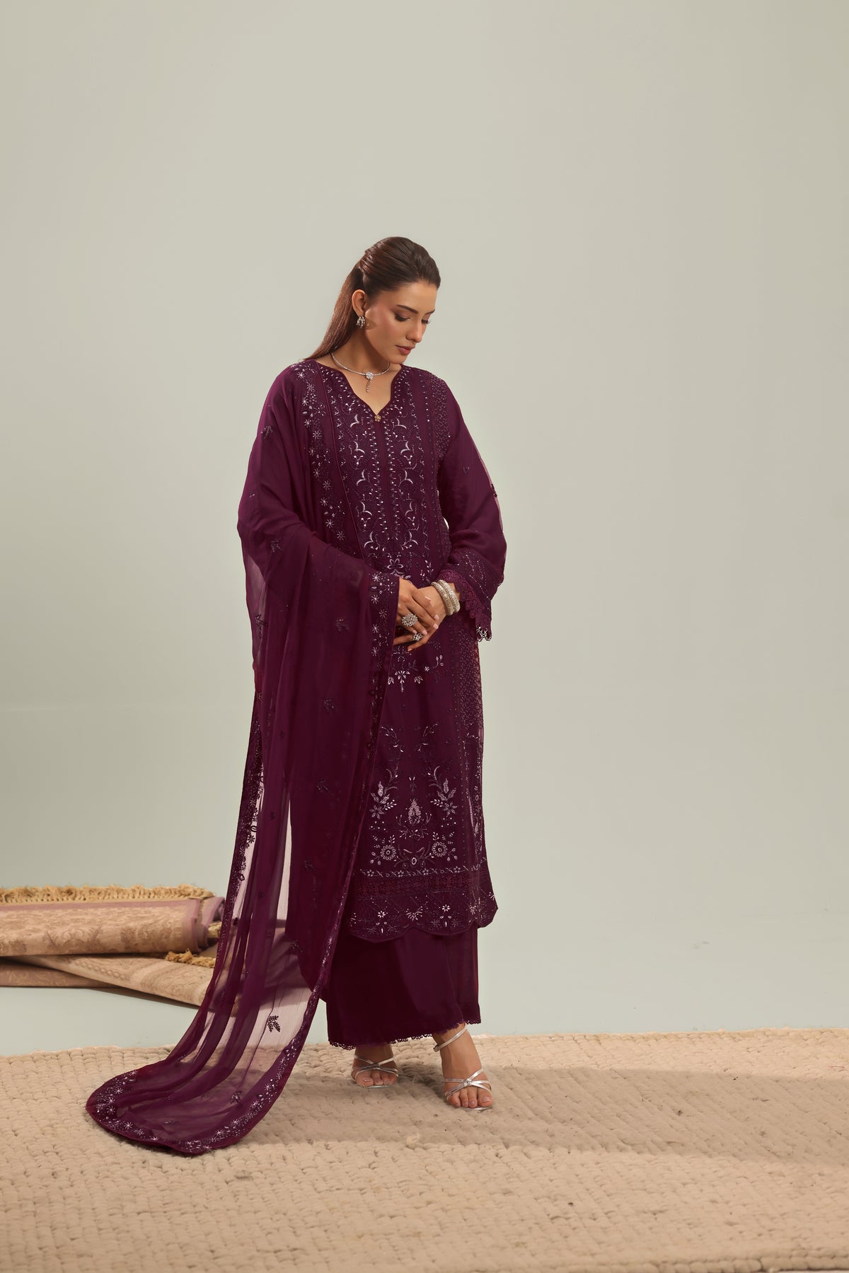 Nyra - Purple Shalwar Kameez Suit 3 Piece