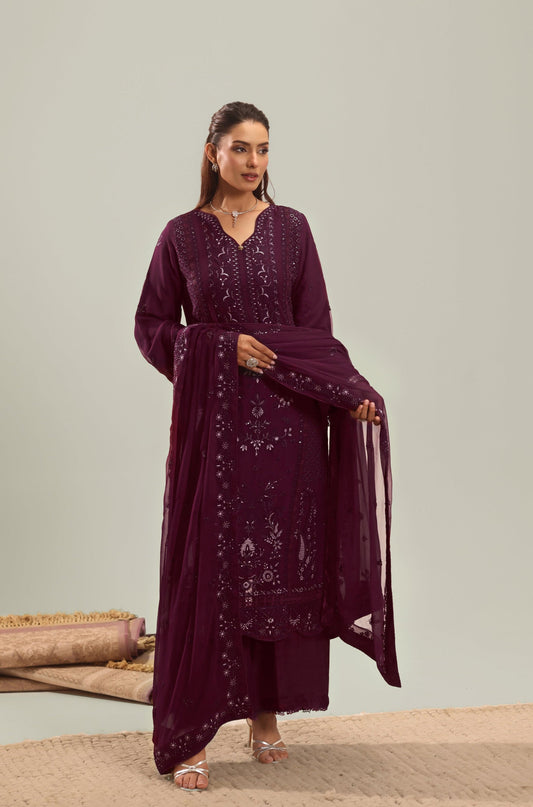 Nyra - Purple Shalwar Kameez Suit 3 Piece