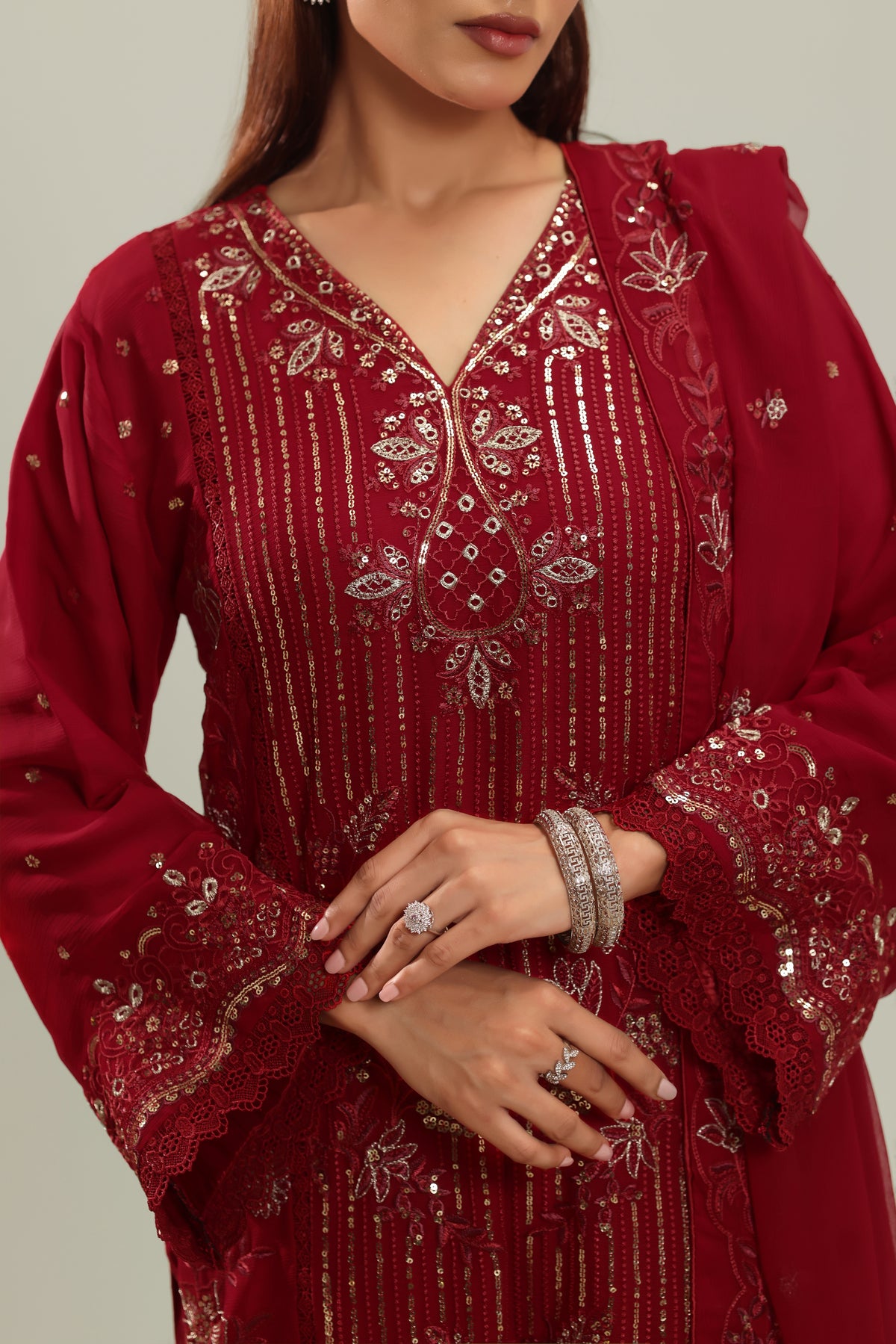 Ravelle - Red Shalwar Kameez Suit 3 Piece